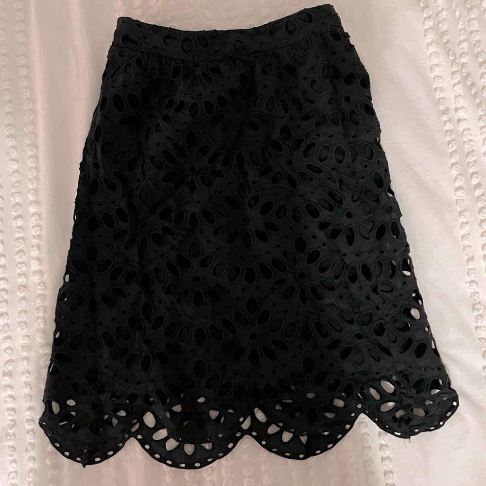 A-Line Black Midi Embroidered Skirt